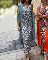 Sophia - Maxikleid für Damen mit Muster in Blaugrün