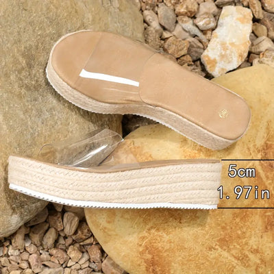 Evelyn - Transparente Damen-Rutschsandalen mit einem Band