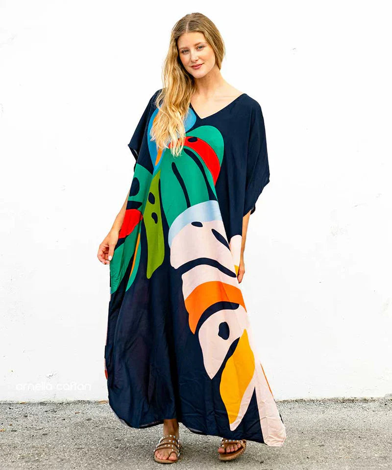 Maxikleid mit tropischem Print | Oversized & Luftig | Sommerlicher Kaftan-Look