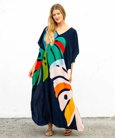 Maxikleid mit tropischem Print | Oversized & Luftig | Sommerlicher Kaftan-Look