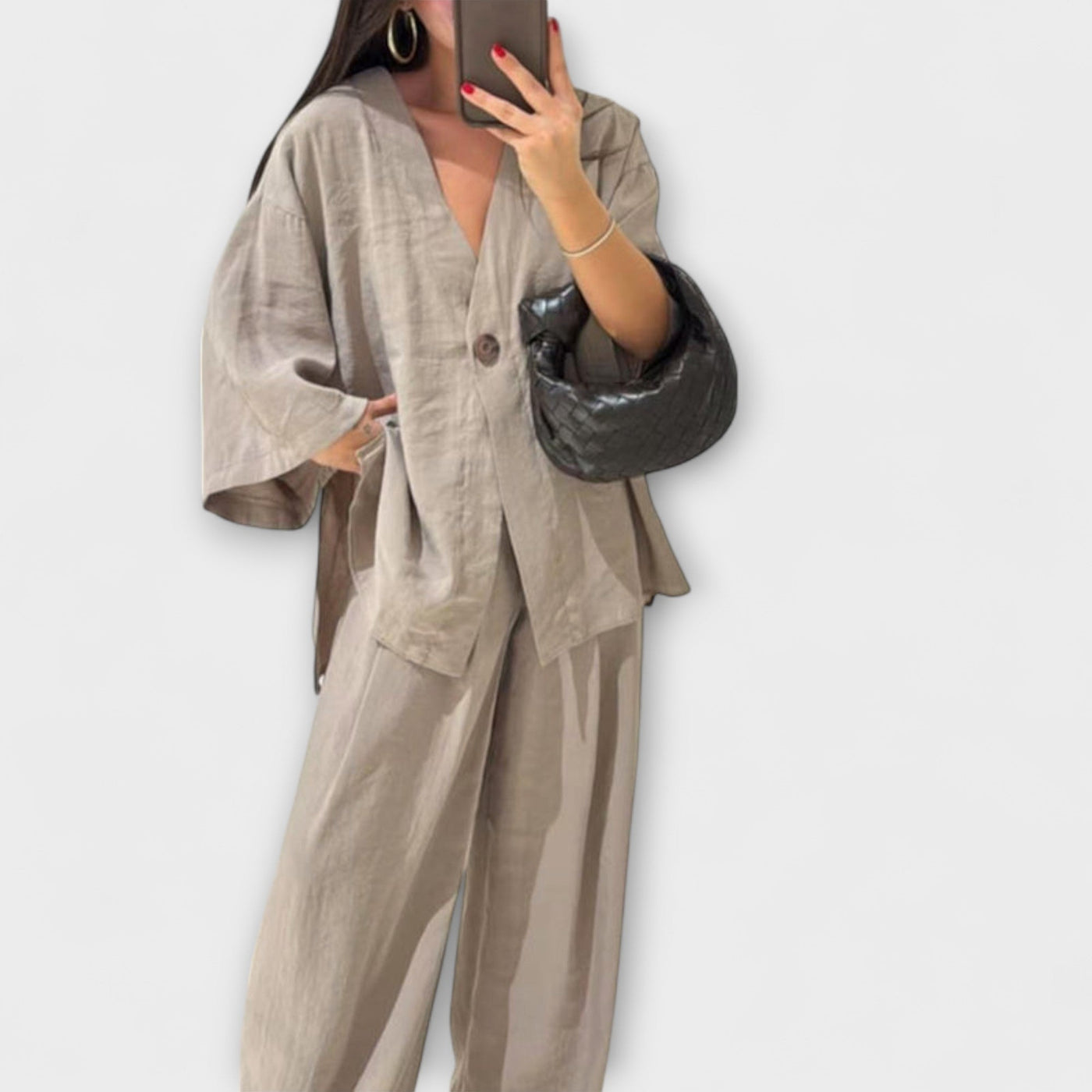 Jacqueline - Lässiges V-Ausschnitt Top und Hose Duo