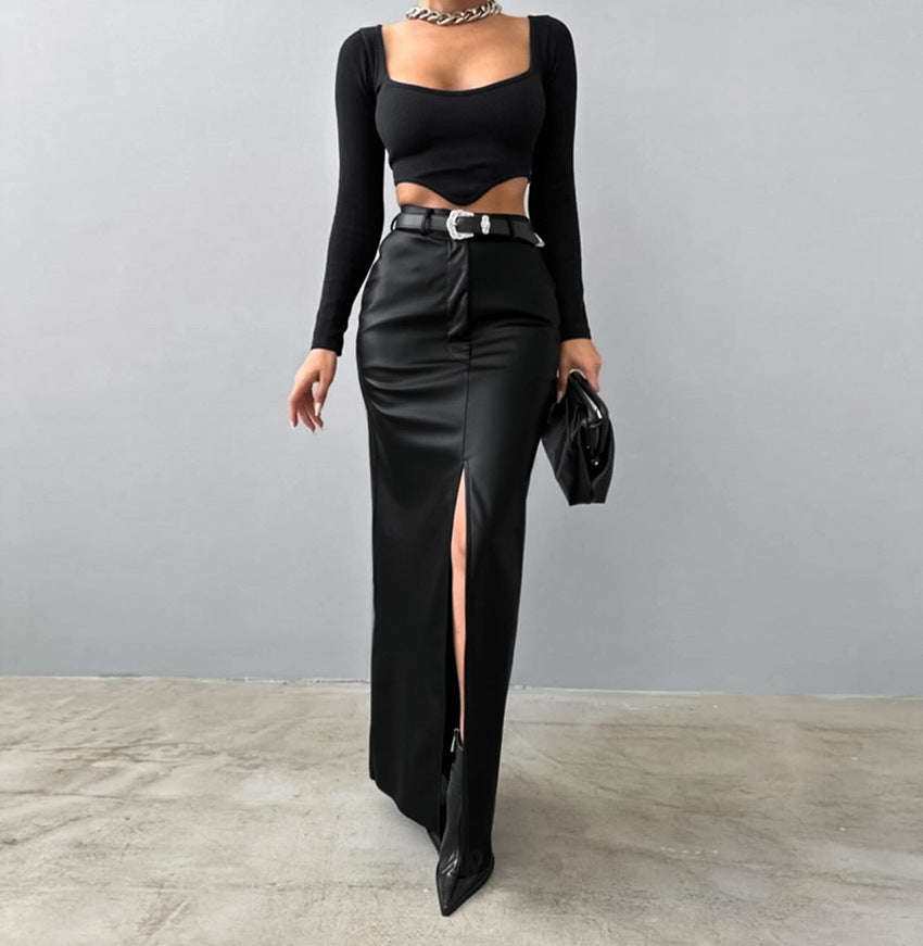 Krystal | High Waist Rock aus Kunstleder mit elegantem Schlitz