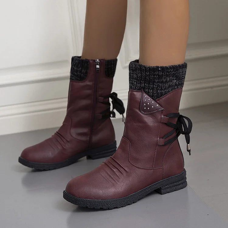 Gefütterte Winterstiefel | Strickmanschette & Schnürdetails | Warmer Komfort