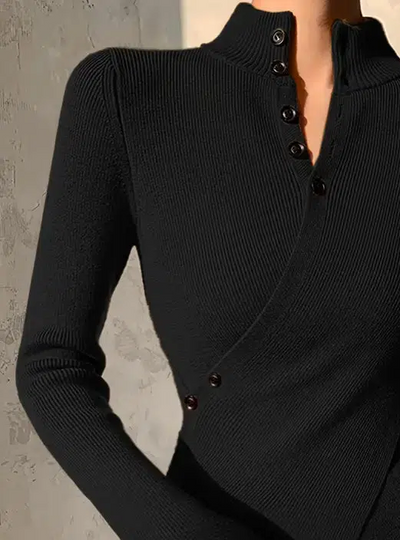 Eleganter Wickelpullover | Asymmetrischer Schnitt & Knopfdetails | Stilvolle Raffinesse