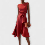 Sheila - Stilvolles Damen-Midikleid mit Rüschendetails in Rot