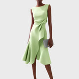 Sheila - Stilvolles Damen-Midikleid mit Rüschendetails in Hellgrün