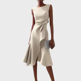 Sheila - Stilvolles Damen-Midikleid mit Rüschendetails in Creme