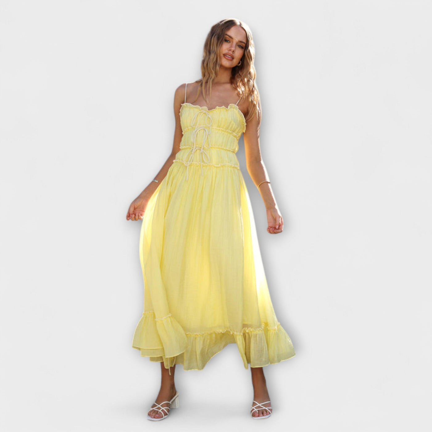 Celine - Rüschengesäumtes ärmelloses Midikleid