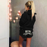 Damen nan kuscheliges zweiteiliges Lounge-Set mit Kapuzenpullover und Shorts mit MEOW-Stickerei Drune in Schwarz