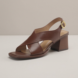Damen Offene Blockabsatz Ledersandalen in Braun