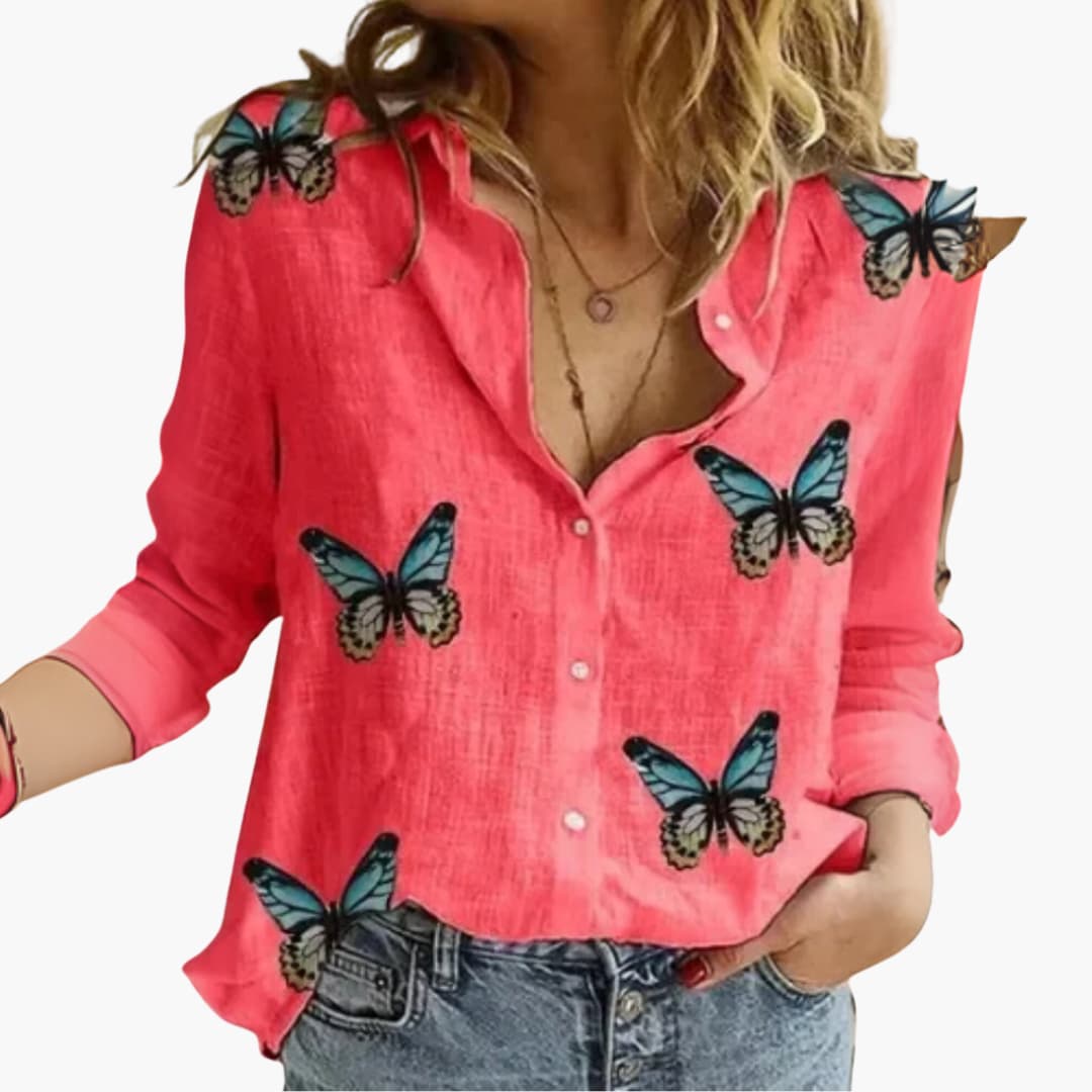 Langarm Damen-Bluse - Vintage Stil mit großen Punkten