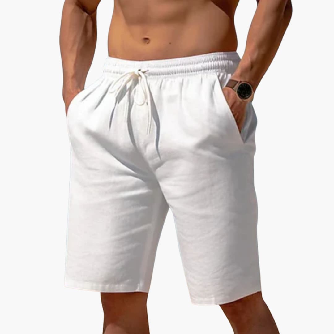 Herren Leinen Sommer Shorts mit Kordelzug und Taschen