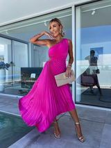 Frolinde | Elegantes Midikleid mit asymmetrischer Schulter in Rosa