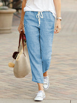 Damen Leichte Sommerhose mit Verstellbarem Bund und Seitlichen Taschen Drune in Blau
