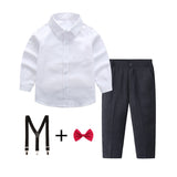 Damen elegantes Outfitset mit Hemd, Hose, Hosenträgern und Krawatte Drune in Weiß