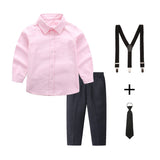 Damen elegantes Baumwollhemd mit schicken Hosen und Hosenträgern Drune in Rosa