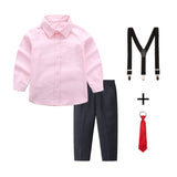 Damen elegantes Baumwollhemd mit schicken Hosen und Hosenträgern Drune in Pink