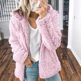 Damen nan kuschelige Teddy-Fleece Übergangsjacke mit Kapuze und Reißverschluss Drune in Zartrosa