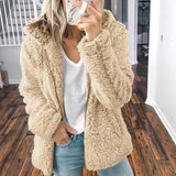 Damen nan kuschelige Teddy-Fleece Übergangsjacke mit Kapuze und Reißverschluss Drune in Khaki
