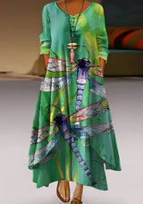 Belle - Stilvolles, locker sitzendes Kleid mit Print für Damen in Grün