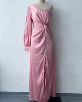 Helena - Elegantes One-Shoulder-Kleid mit Schlitz für Damen in Rosa