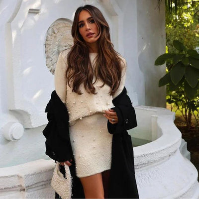 Zweiteiliges Perlenpullover- und Rock-Set | Eleganz und Raffinesse | Femininer Stil