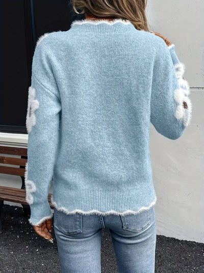 Melanira – Stilvoller Pullover Mit V-Ausschnitt Und Blumen Muster