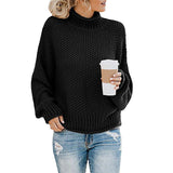 Damen nan Oversize Strickpullover mit Rollkragen, grobem Strukturstrick und Ballonärmeln Drune in Schwarz
