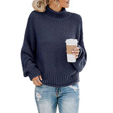 Damen nan Oversize Strickpullover mit Rollkragen, grobem Strukturstrick und Ballonärmeln Drune in Tiefblau