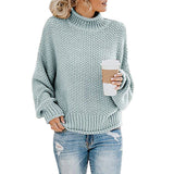 Damen nan Oversize Strickpullover mit Rollkragen, grobem Strukturstrick und Ballonärmeln Drune in Blau