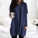 Damen nan oversized Longshirt mit Kontrastblock und aufgesetzten Taschen Drune in Marineblau