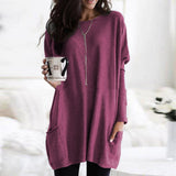 Damen nan oversized Longshirt mit Kontrastblock und aufgesetzten Taschen Drune in Weinrot