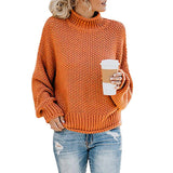 Damen nan Oversize Strickpullover mit Rollkragen, grobem Strukturstrick und Ballonärmeln Drune in Orangerot