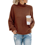 Damen nan Oversize Strickpullover mit Rollkragen, grobem Strukturstrick und Ballonärmeln Drune in Ziegelrot