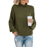 Damen nan Oversize Strickpullover mit Rollkragen, grobem Strukturstrick und Ballonärmeln Drune in Grün