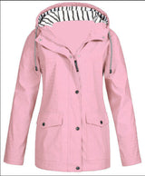 Damen nan wasserdichter Parka mit Kapuze, Kordelzug und aufgesetzten Taschen Drune in Rosa