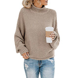 Damen nan Oversize Strickpullover mit Rollkragen, grobem Strukturstrick und Ballonärmeln Drune in Khaki