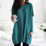 Damen nan oversized Longshirt mit Kontrastblock und aufgesetzten Taschen Drune in Pfauenblau