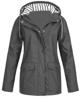 Damen nan wasserdichter Parka mit Kapuze, Kordelzug und aufgesetzten Taschen Drune in Grau