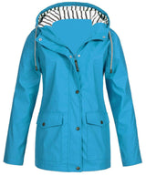 Damen nan wasserdichter Parka mit Kapuze, Kordelzug und aufgesetzten Taschen Drune in Himmelblau