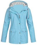 Damen nan wasserdichter Parka mit Kapuze, Kordelzug und aufgesetzten Taschen Drune in Wasserblau