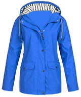 Damen nan wasserdichter Parka mit Kapuze, Kordelzug und aufgesetzten Taschen Drune in Blau