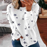 Damen nan locker geschnittenes Sternen-Print Sweatshirt mit Rundhalsausschnitt, verlängertem Rücken und seitlichen Schlitzen Drune in Weiß