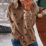 Damen nan locker geschnittenes Sternen-Print Sweatshirt mit Rundhalsausschnitt, verlängertem Rücken und seitlichen Schlitzen Drune in Khaki