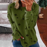 Damen nan locker geschnittenes Sternen-Print Sweatshirt mit Rundhalsausschnitt, verlängertem Rücken und seitlichen Schlitzen Drune in Grün