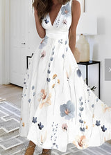 Kathryn - Stilvolles Maxikleid mit Blumenmuster für Damen in Grau