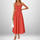 Joanna - Stilvolles Neckholder-Midikleid in Rot