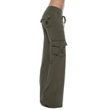 Damen nan lässige Low-Rise Cargo-Loungehose mit weitem Bein, breitem Komfortbund und dekorativen Klappentaschen Drune in Grün