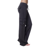 Damen nan lässige Low-Rise Cargo-Loungehose mit weitem Bein, breitem Komfortbund und dekorativen Klappentaschen Drune in Schwarz