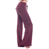 Damen nan lässige Low-Rise Cargo-Loungehose mit weitem Bein, breitem Komfortbund und dekorativen Klappentaschen Drune in Weinrot